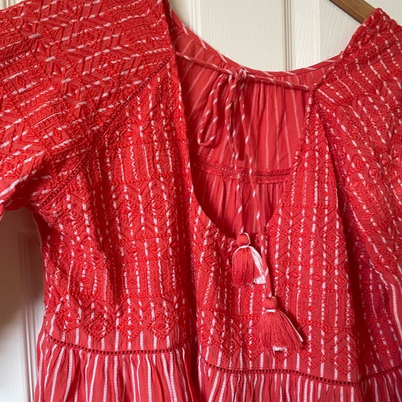 Red/Orange Striped Boho Smocked Tunic Free People XL - Picture 4 of 5